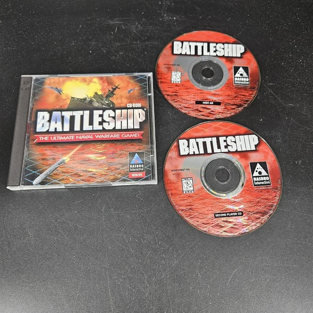 Vintage Battleship PC Game CD-ROM Windows 95 Hasbro 2 Disc Set 99004 USA 1996